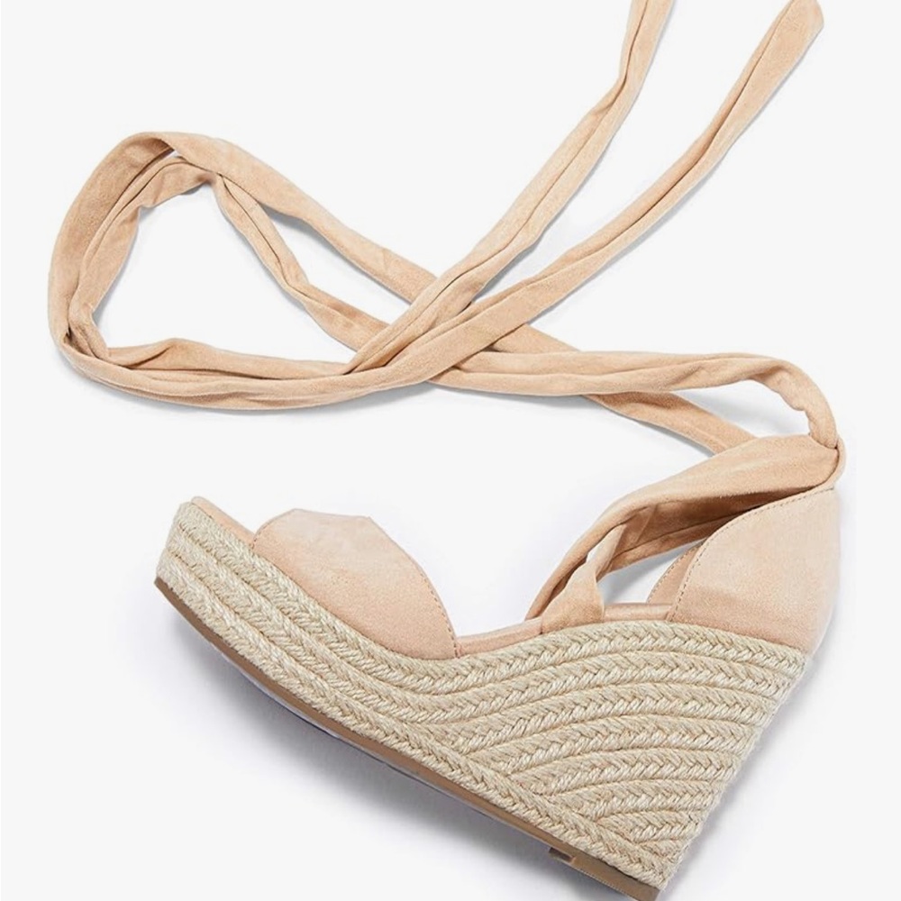 Neutral Lace-Up Espadrille Wedge Sandals